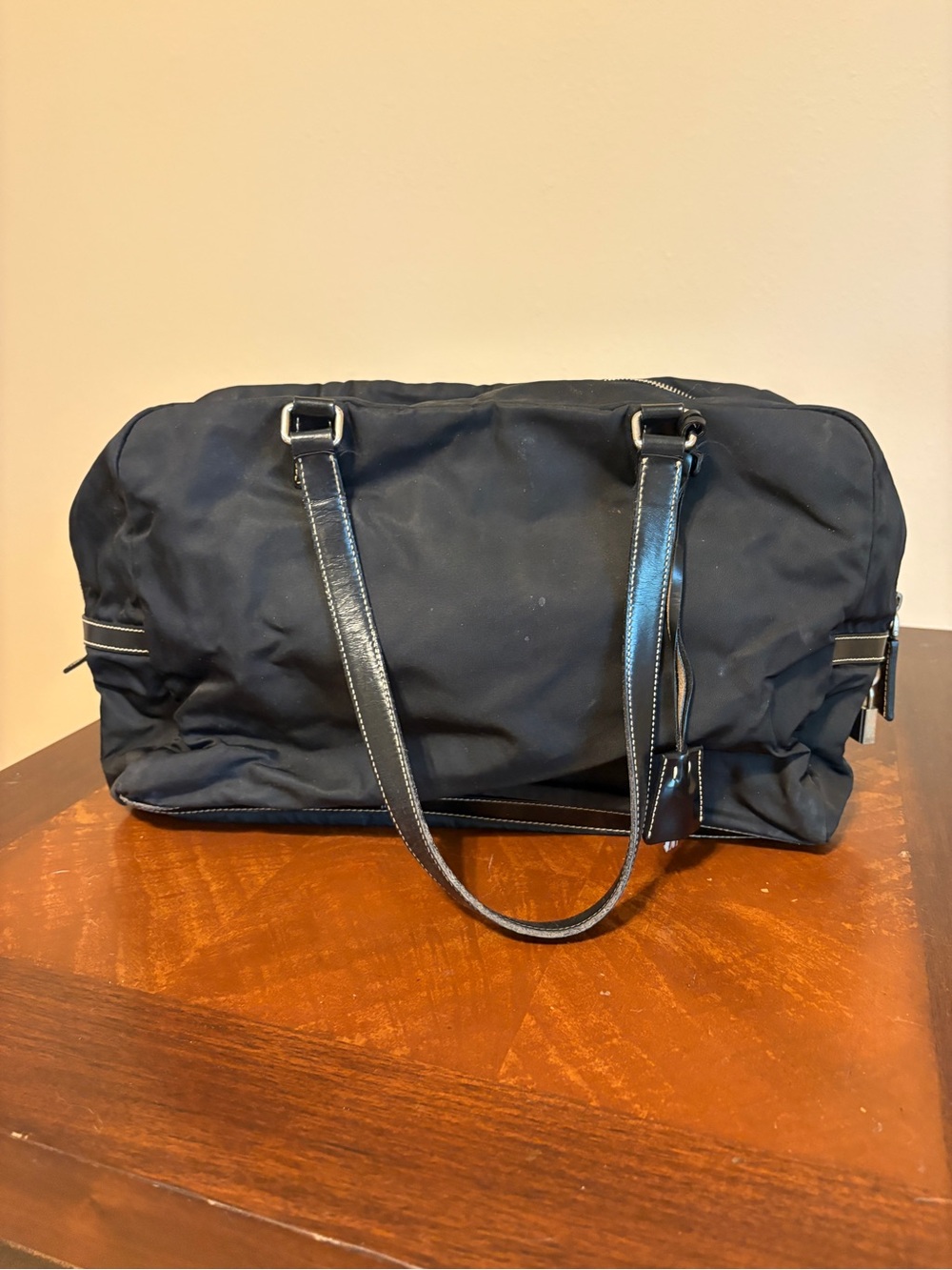 Prada Black Nylon Tote Bag with Leather Trim - Picture 3 of 5